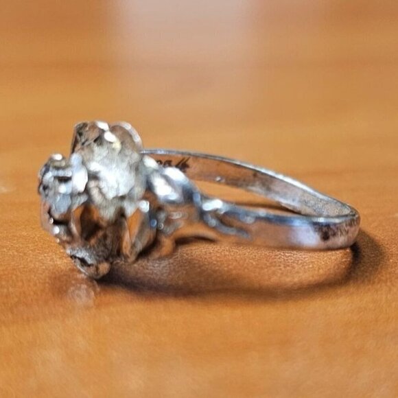 Antique 925 Sterling Silver Abstract Flower Rustic Ladies Ring Size 8 - Picture 11 of 11